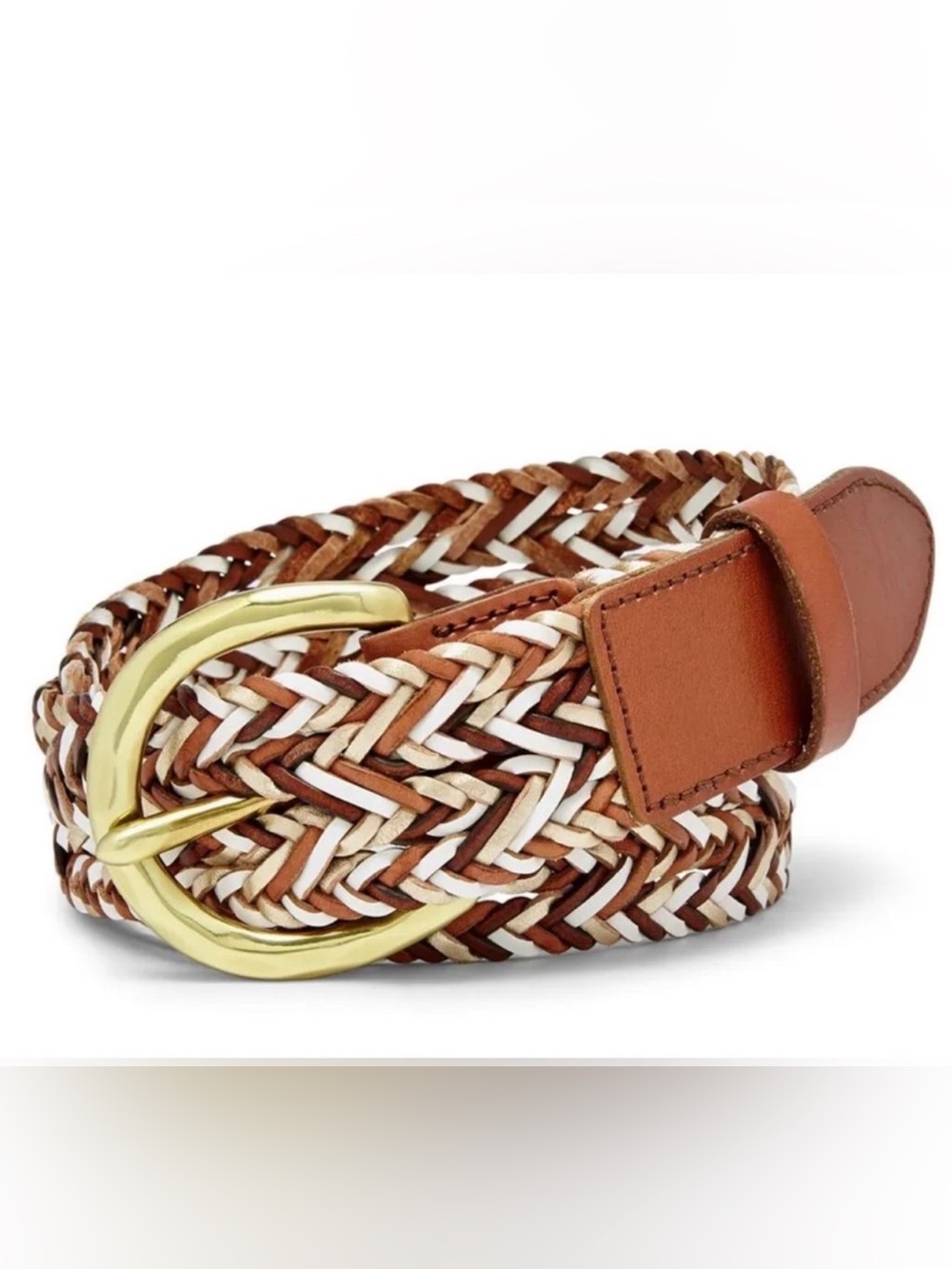FOSSIL Brand Women's Woven Convertible Leather Belt, Size Small - Neutral